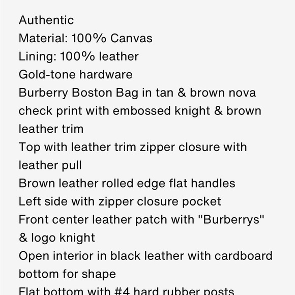 Burberry Haymarket Boston Tan Duffel with Brown Leather Trim 10H x 19W inches - Picture 15 of 15